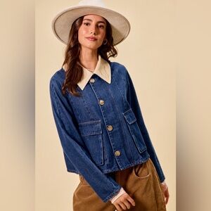 SO ME Zip Up And Buttoned Denim Jacket